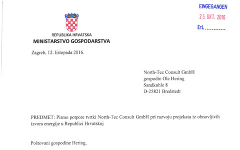 Empfehlungsschreiben des kroatischen Wirtschaftsministers 